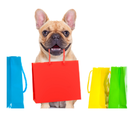 dog with shopping bags image